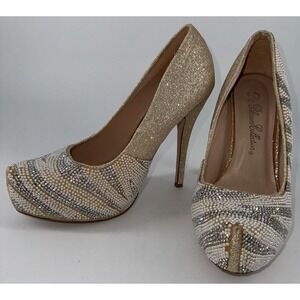 De Blossom Collection Sparkle Pumps Women's Size 9 Bling Heels‎ Silver Crystals